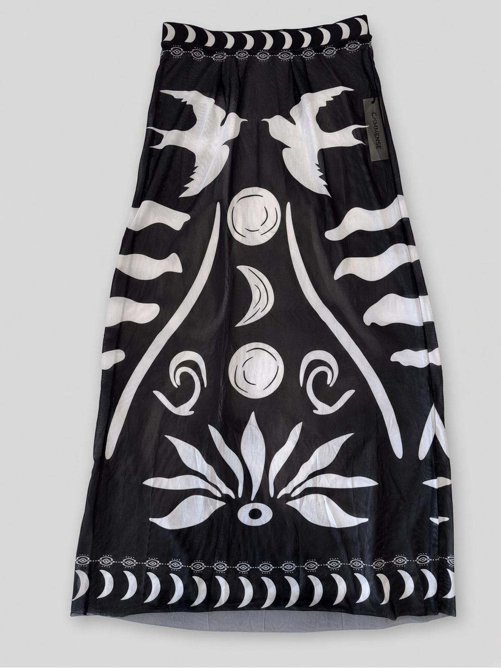 NWT Commense Black Bird Mesh Maxi Skirt Size M